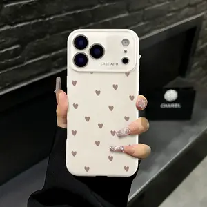 Brown Small Heart Phone Case with Camera Protection in White for iPhone 17, 16, 15, 14, 13, 12 Series - Warm & Protective.