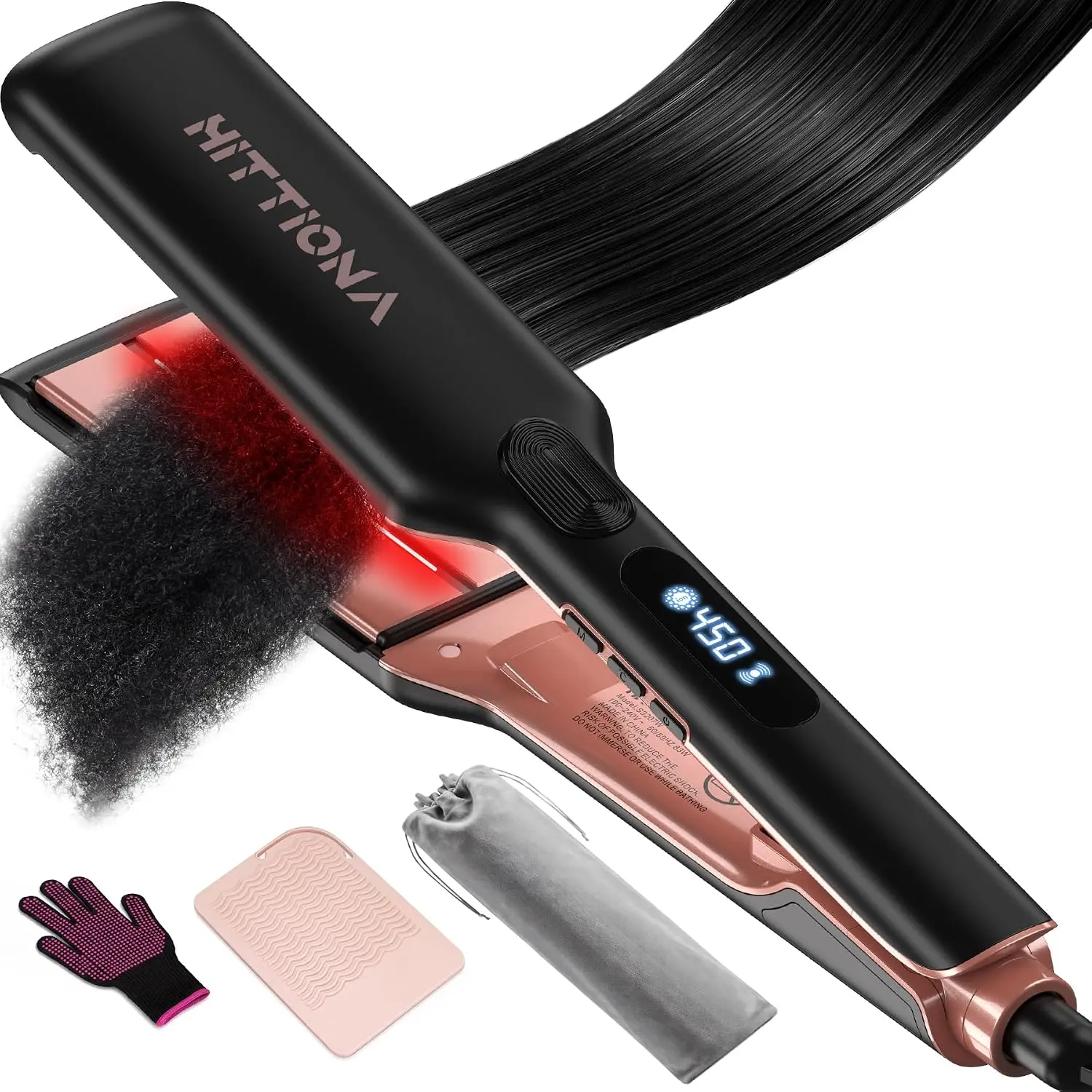 HITTIONA 1.75” Wide Ceramic Hair Straightener for Long Hair, Fast Styling | Infrared Ionic Flat Iron With Sonic Vibration Anti-Frizz Styling, 5s Fast Heat-Up For Leave Silky Smooth Look