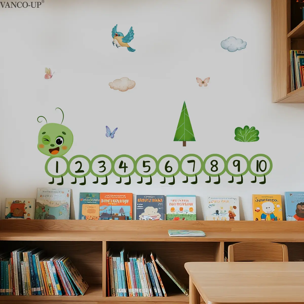 A 30*90cm early education digital cartoon caterpillar fun wall sticker for nursery rooms, living rooms, hallways, corridors and children's rooms, a home decoration and beautification sticker