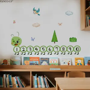 A 30*90cm early education digital cartoon caterpillar fun wall sticker for nursery rooms, living rooms, hallways, corridors and children's rooms, a home decoration and beautification sticker