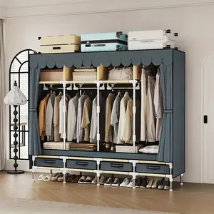 portable closets for hanging clothes with 4 Hanging Rods and 4 Drawers, Armoire, Metal Storage Wardrobe Hangers, Upgraded Grey Non-Woven Dust Cover for Handing Closet,Large Closets for Bedroom