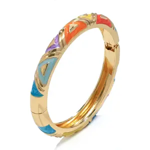 Cloisonne Bracelet For Women, Triangle Shaped Enamel Chunky Bangle Delta Geometric Cute Multi Tone  Plated Trendy Bracelets Stackable Wife
