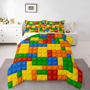 Games Comforter Set,Building Blocks Bedding Set for Kids Boys Girl,Colorful Geometric Toy Brick Comforter Gaming Nursery Quilt Duvet Set