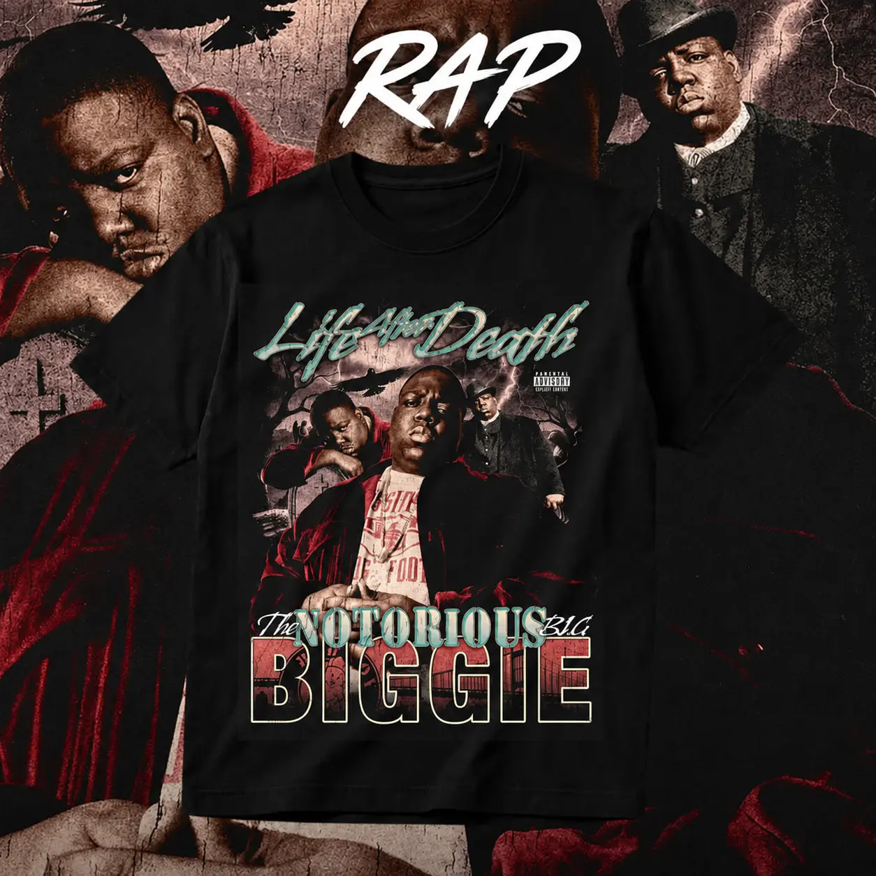 [SOL7] Life After Death Heavy Cotton Unisex Graphic T-Shirt , Vintage East Coast Hip-Hop Streetwear Tee, Brooklyn Rap-Inspired Crewneck Shirt, Y2K Graphic Apparel, Direct-to-Garment Breathable Print