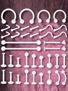 38pcs Clear Piercing Retainers, Bioflex Nose Rings, Nose Hoop, Belly Rings, Septum, Eyebrow, Lip, Cartilage, Tragus, Earring Retainer, Industrial Bar