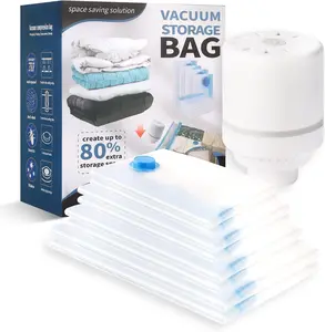 Vacuum Seal Bags for Clothing Travel and Home Storage, Travel Vacuum Bags with Electric Pump, Space Saver Compression Packing Cubes for Luggage Suitcase Bedding Blankets Clothes, 15 Combo