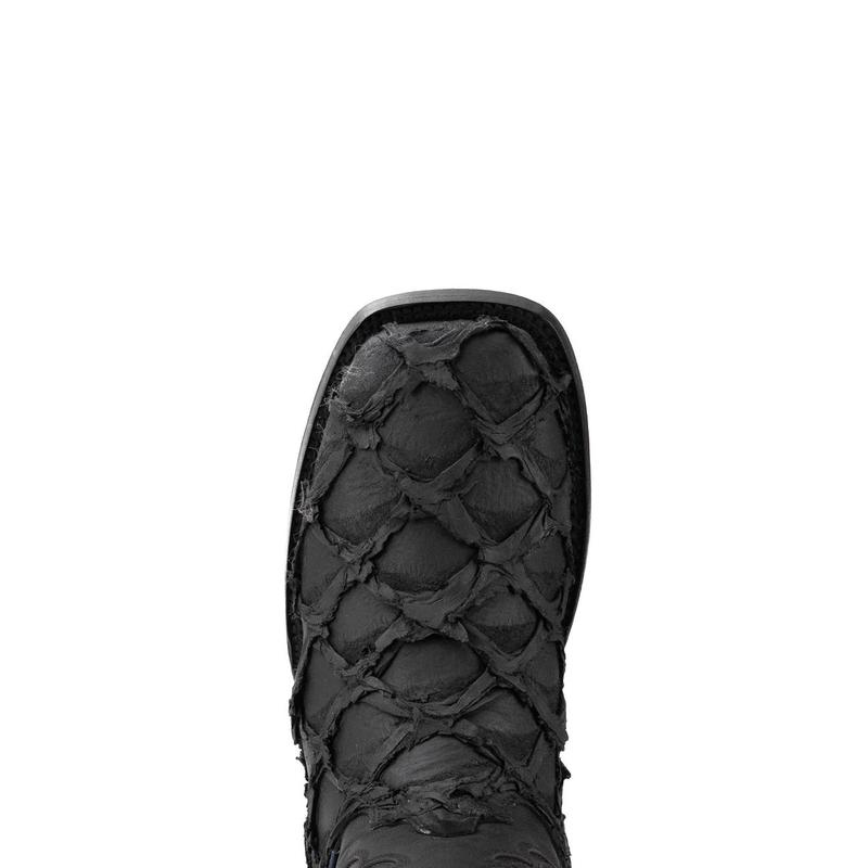 Bruce Shelby Pirarucu Red Bottom Square Toe Cowboy Boot - Matte Black