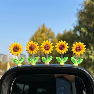 Cute Shaking Head Sunflower Car Ornament - Soothing & Fresh Flower for Center Console or Rearview Mirror Decoration - 6cm Height