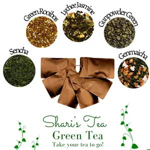 Green Tea Kit with Infuser - Travel Friendly Loose Leaf To Go Variety Pack in Half oz. Resealable Pouches (5ct.)