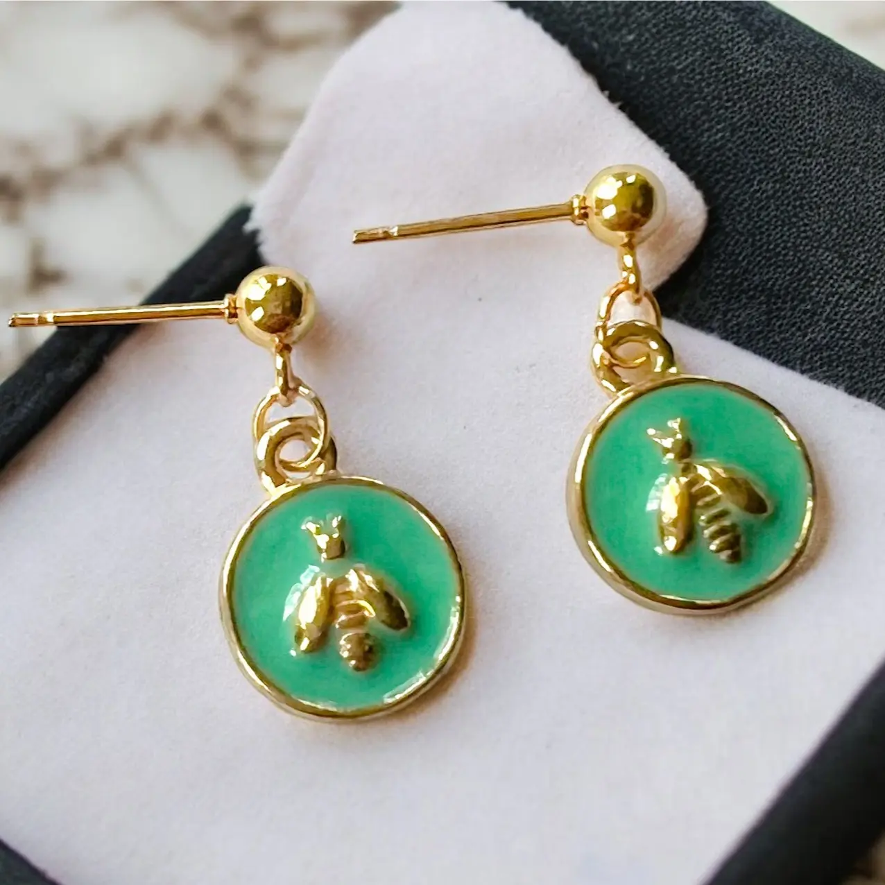 Turquoise Bee Earrings - Hypoallergenic - 24K Gold-Plated Stainless Steel Charm Posts