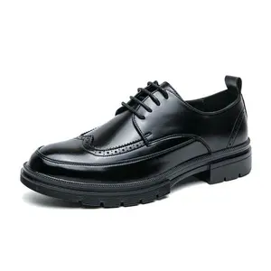 Classic Pointed Toe Black Men's formal wear LACES, comfortable LACES design, men's business shoes, casual shoes, fashionable leather shoes Footwear Boy Closed Office Work  Weight  Creeper