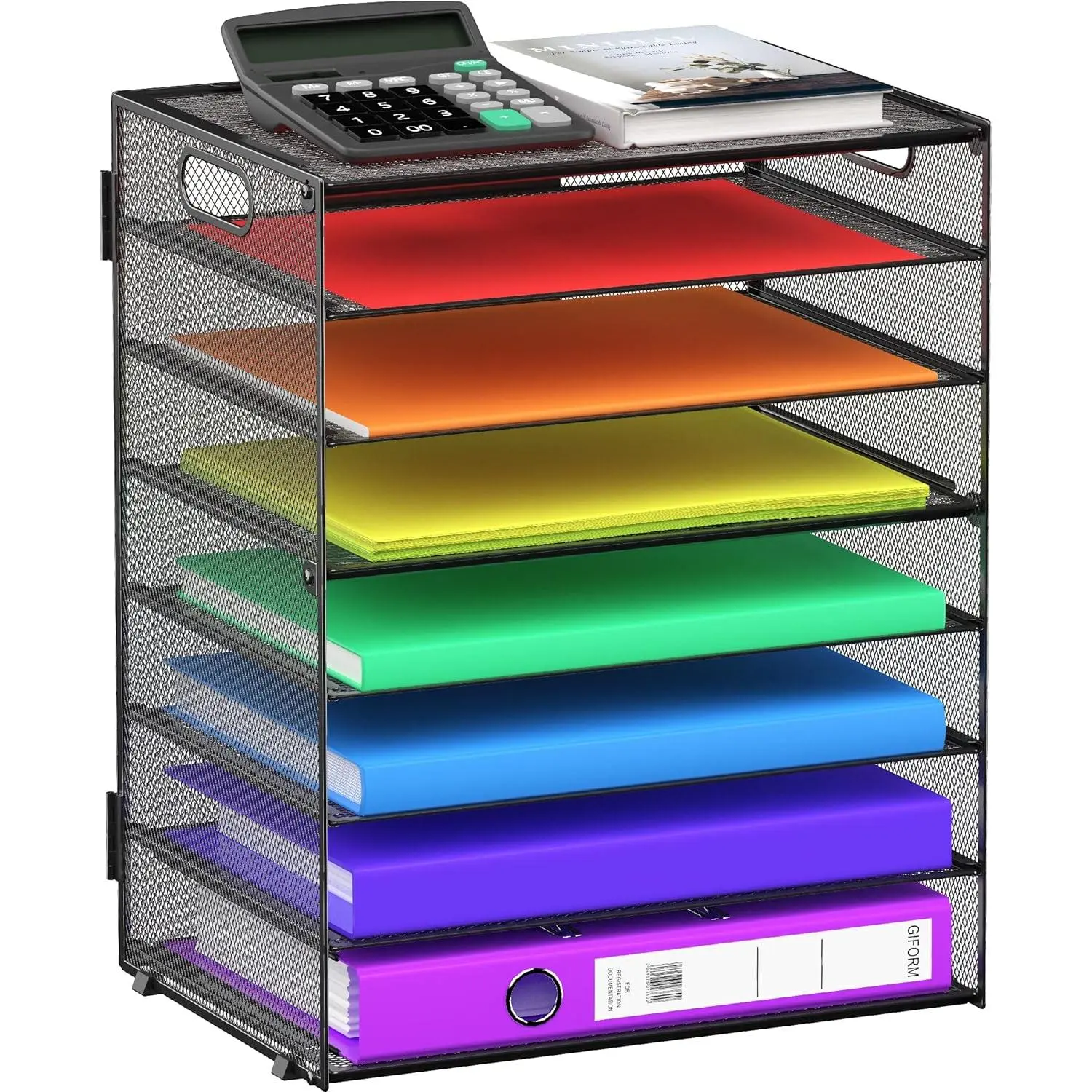 8 Tier Paper Letter Tray Organizer with Handles, Mesh Desk File Holder Storage Organization for  School Classroom & Office (Black)