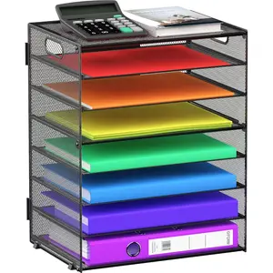 8 Tier Paper Letter Tray Organizer with Handles, Mesh Desk File Holder Storage Organization for  School Classroom & Office (Black)
