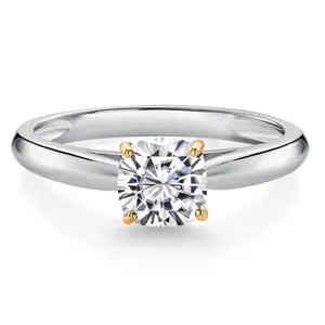 Gem Stone King 0.70 Cttw 5MM Cushion Lab Grown Diamond 10K White and Yellow Gold Engagement Ring For Women | DEF Color | VVS-VS Clarity