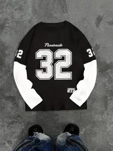Men's Casual Round Neck Long Sleeve Fitted T-Shirt, Unique Digital Print Design, Comfortable Fabric, Fashion Essential for Fall Season, Casual Style Tee