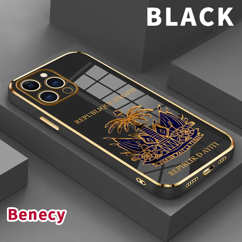 Soft TPU Phone Case for iPhone 17 Air 15 Pro Max 16 14 Plus 13 12 11 Haiti's Symbolic Emblem Luxury Electroplating TPU Anti-Slip Bumper Shockproof Cover Gift