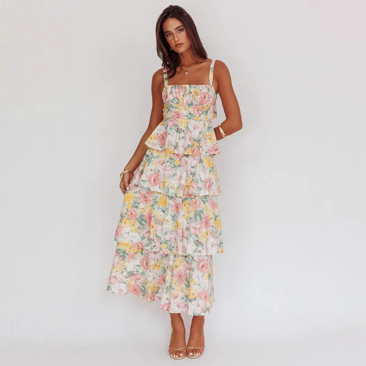 New Spring/Summer Bowknot Dress for Vacation and Party, Printed Gown