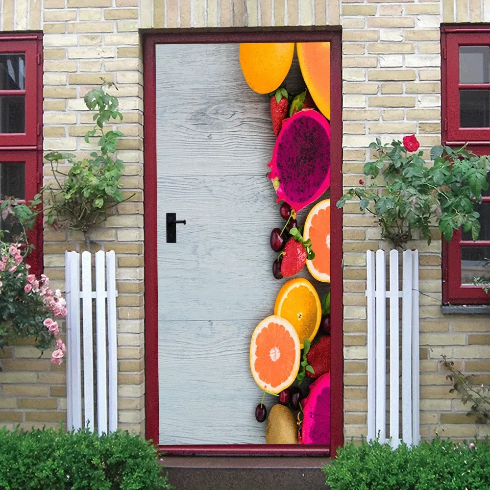 2pcs   Fruit Feast Series Stereo Wall Stickers Creative Kitchen Living Room Bedroom Wall Decorative Stickers Self Adhesive Waterproof Removable Wall Decals Tropical Fruit Orange Strawberry Cherry Dragon
