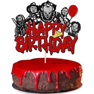 1 PCS Halloween Horror Happy Birthday Cake Topper Glitter Have a Killer Themed Cake Decoration for Horror Classic Movie Theme Kids Halloween Party Cake Decorations
