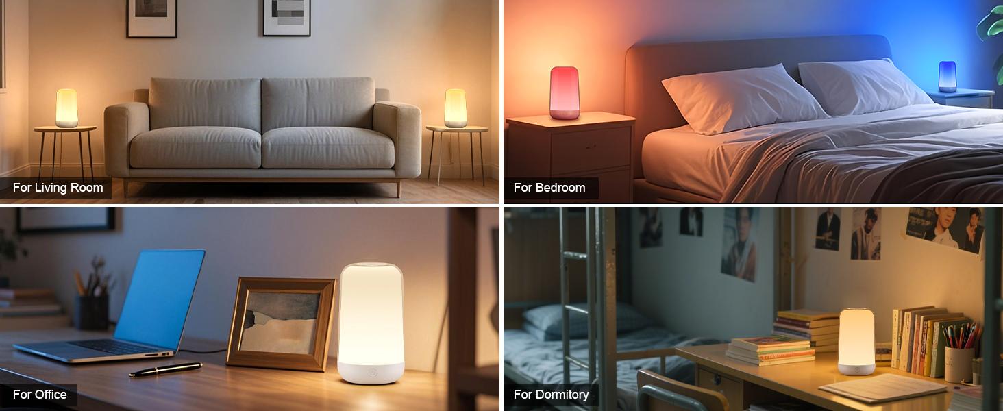 FRIDEKO HOME RGB Touch Bedside Lamp for Nightstand 4 Dynamic  White Tones Dimmable Mood Lighting 18-Hour Battery USB-C Charging Bedroom Living Room Nursery Kids Adult
