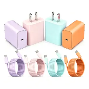 20W PD Fast Charging USB-C colorful Charger Kit, with a 6-ft durable Type-C cable, compatible for iPhone 17/16/15, Apple Watch/iWatch Series Ultra/11/10/9/8/7/6/SE/SE2， for AirPods 4/3/2/1; Assorted Colors: Pink, Purple, Green, Orange, White