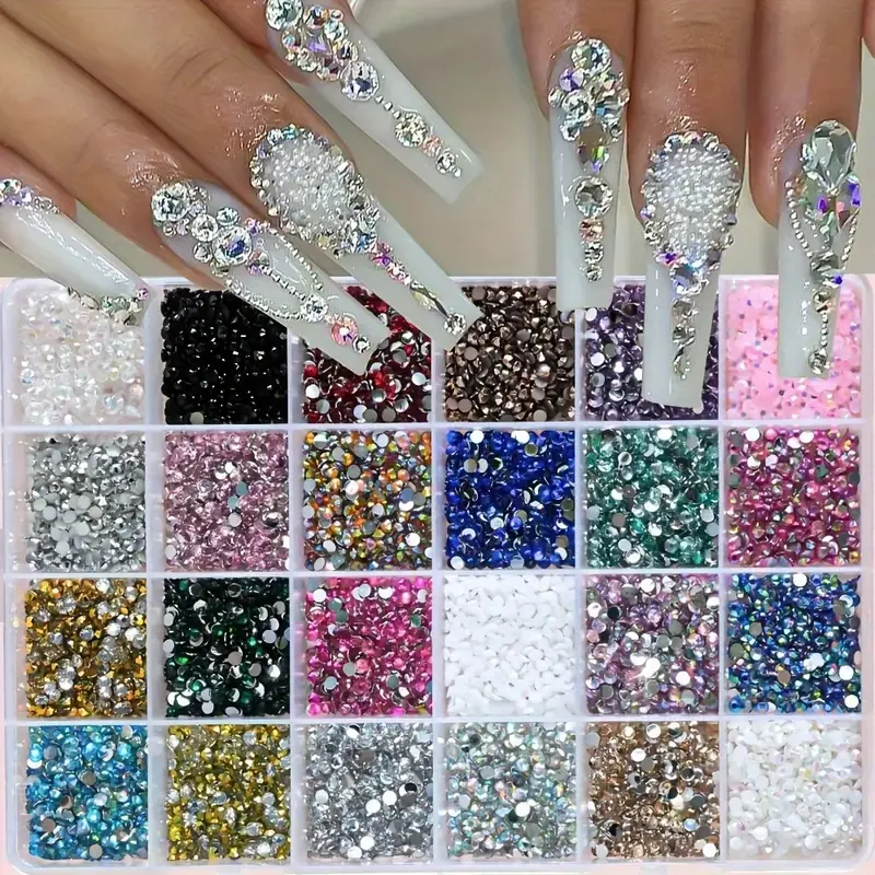 24 Color Nail Art Resin Rhinestones Set, Nail Art Products, Glitter Rhinestones, Elegant Bling Rhinestone, DIY Craft Decorations for Nails, Face, Phone Cases, Cups, Fashion Designers & Hobbyists, Salon Quality Rhinestone, Glitter Decorative Nails