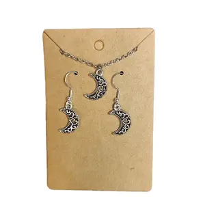 Moon Earrings and Necklace Set - Unisex, Moon-shaped Pendant Necklace with Matching Earrings, Intricate Design, High-Quality Metal