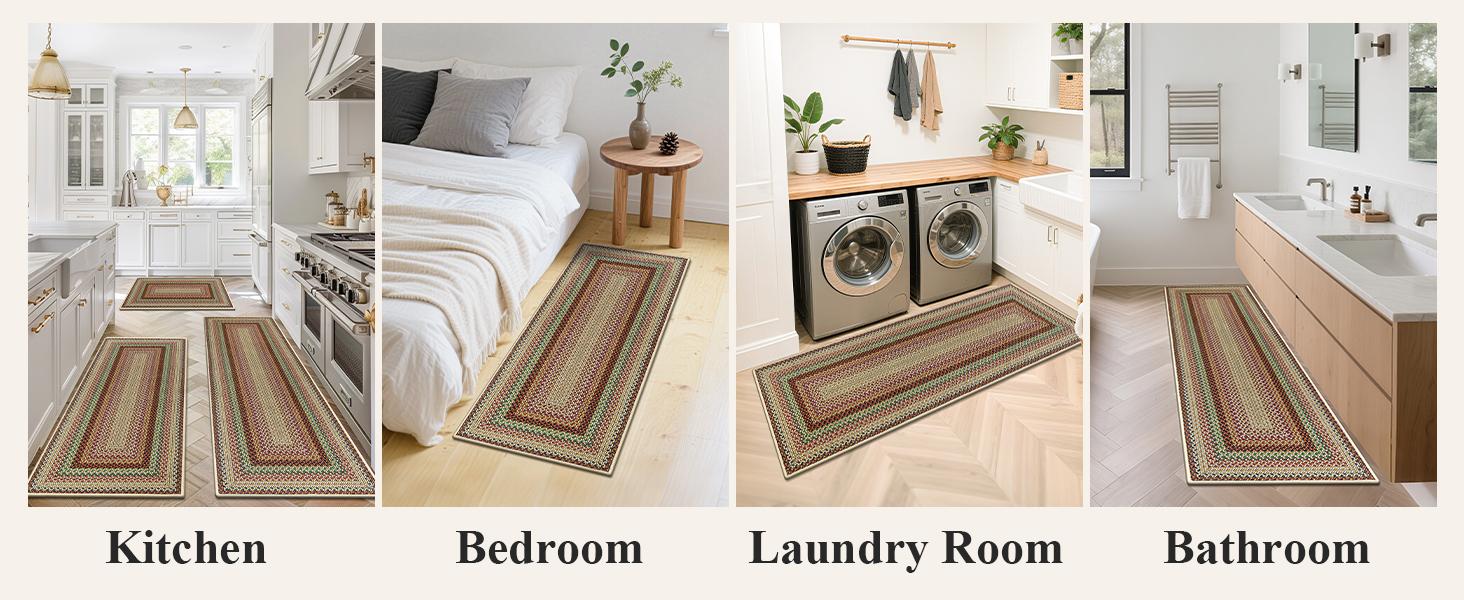 [SpringGlowUp] HEBE Washable Boho Kitchen Rug Sets 3 Pieces, Kitchen Mats for Floor, Non Slip Soft Kitchen Area Rug Floor Mat for Kitchen, Laundry Room and Hallway