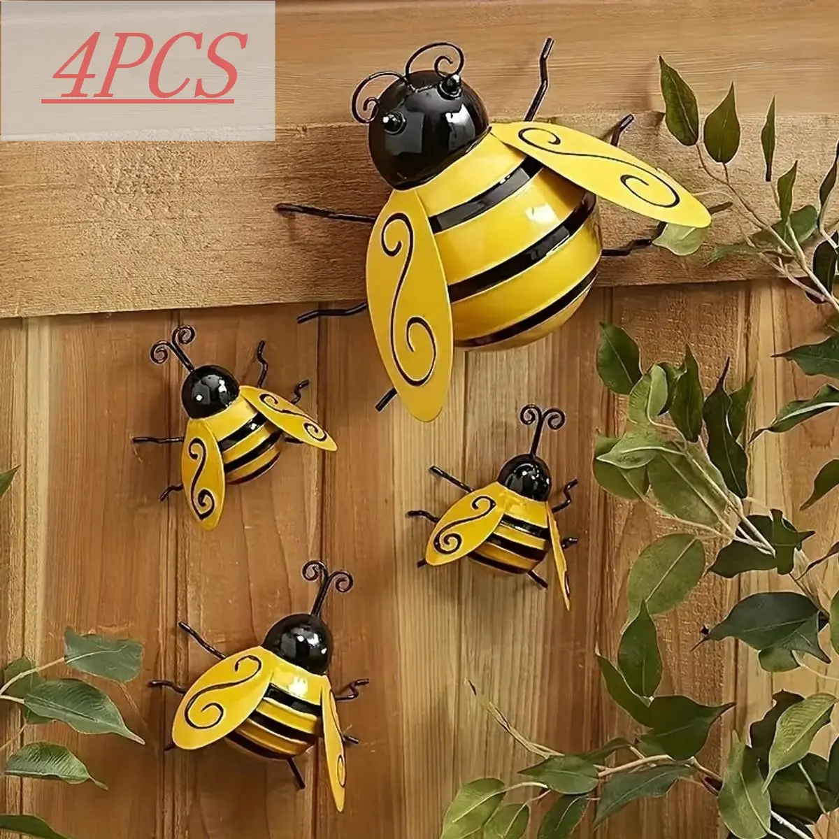 4 Metal Bee Wall Decor, 3D Sculpture for Outdoor, Garden, Hotel, Fence, Metal Art Bee Statue, Outdoor Decorative Ornament, Garden Sculptures and Decor