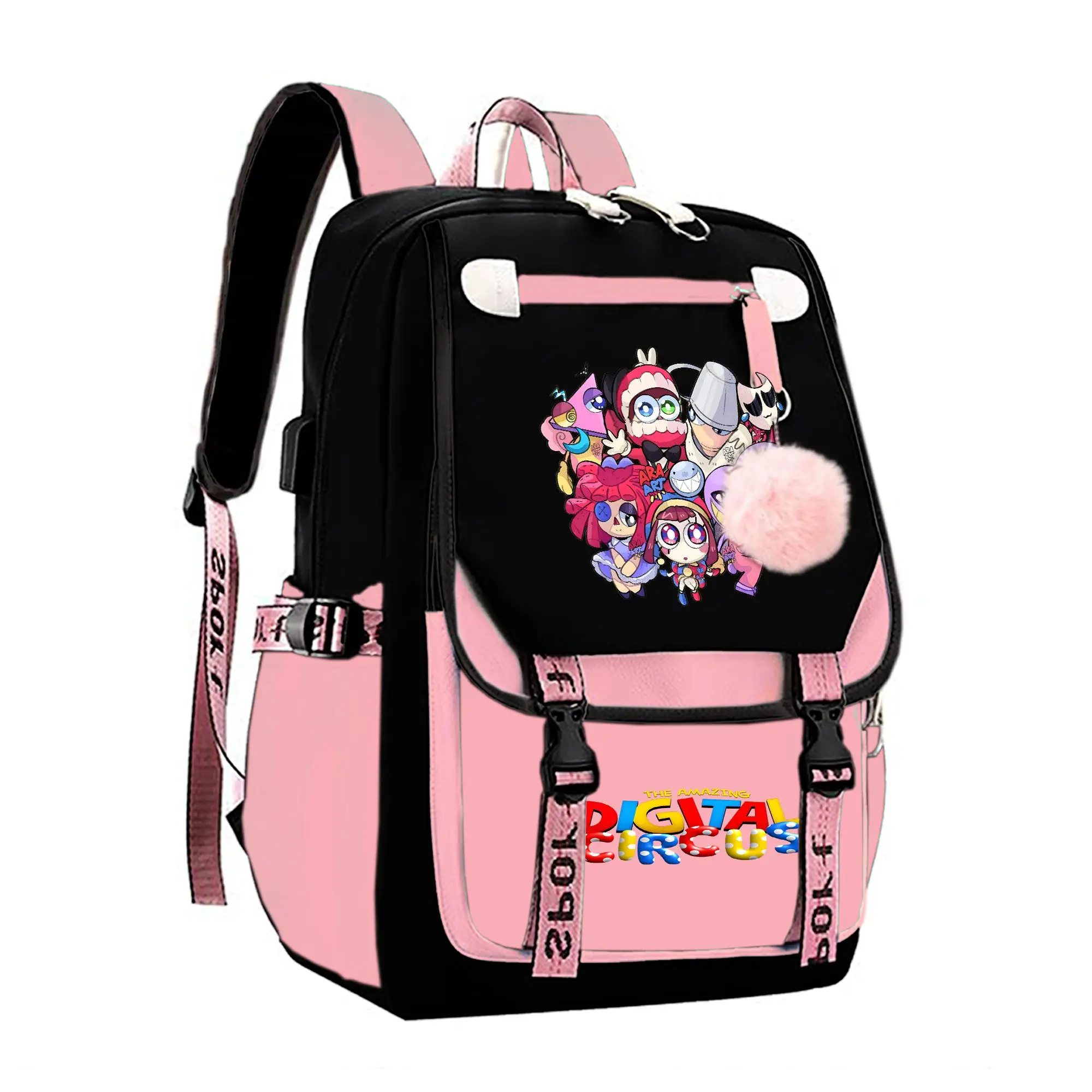 The Amazing Digital Circus Graphic Backpack for Girls, Y2K Pink and Black School Bookbag with Keychain, Waterproof Travel Laptop Bag for Teens College d-70