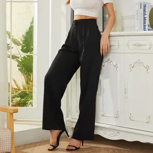 KICZOY Women Wide Leg High Waist Wide Leg Pants Loose Fit Back Elastic Waist Pleated Front Trousers for Work Casual Tall Size,Pocket Design Trousers for Daily Wear Womenswear Bottom Comfort Wideleg,Daily Outdoor