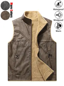 New Men's Casual Fashionable Loose-Fit Comfortable Durable Wrinkle-Resistant Windproof Waterproof Leather Jacket Fleece-Lined Versatile Breathable Quilted Vintage Biker Vest Ideal for Daily Commuting, Wilderness Adventures and Fishing Outfits