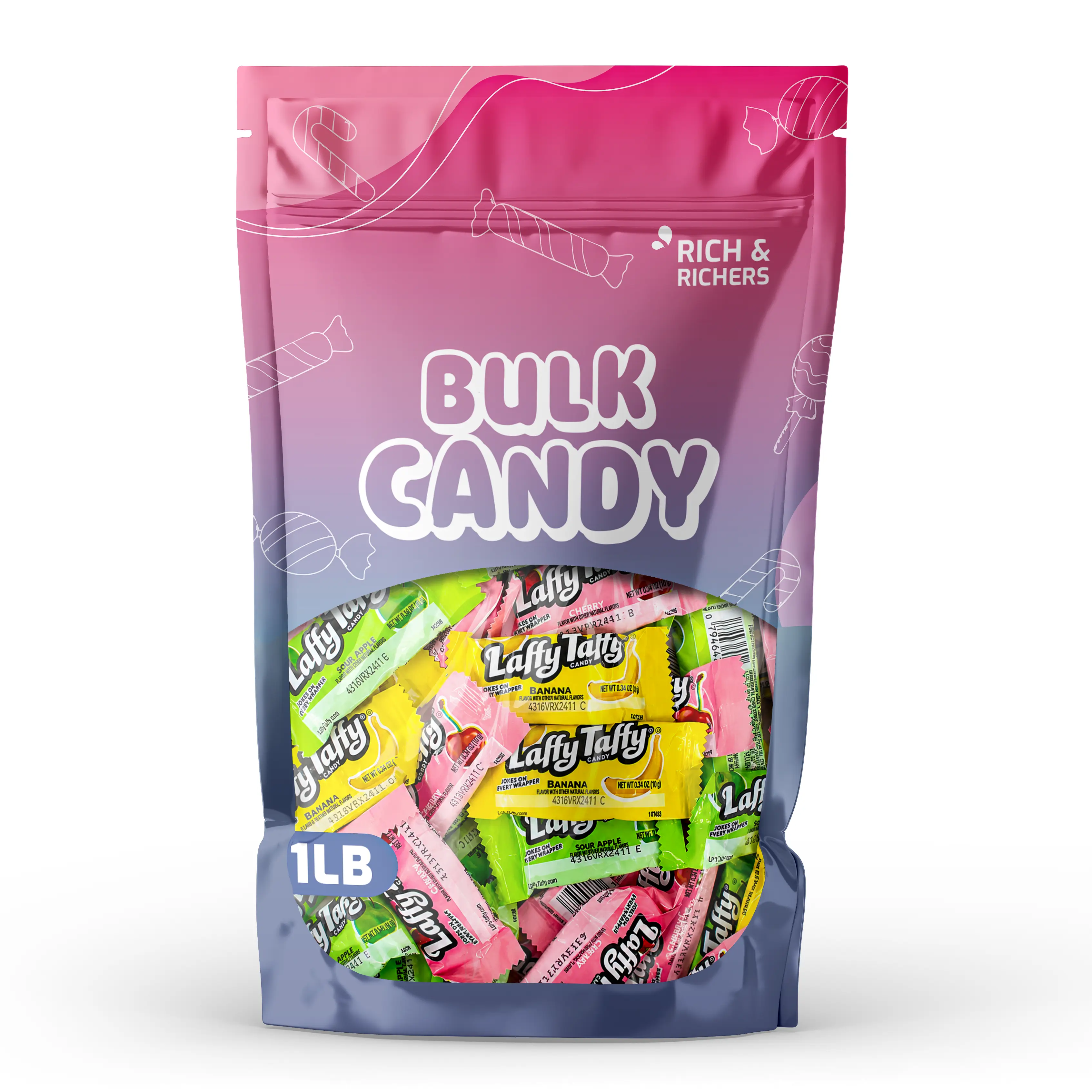 Laffy Taffy Assorted Bulk Bag Chewy Candy [1lb & 2lb Pouch] Banana, Cherry, Sour Apple Individually Wrapped Mini Bars Premium Mix, Fruity Sweet Treats (Sold by Weight)
