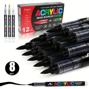 Acrylic Paint Brush Set, Straight Liquid Markers Silver Color, Art Supplies for Drawing Coloring Crafts Office School Use, Acrylic Painting Pen, Acrylic Paint Pens
