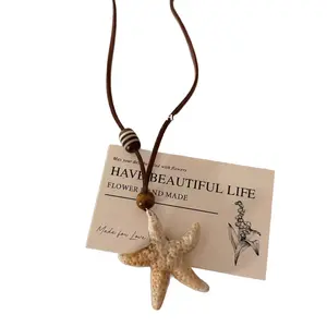 Korean Style Starfish Long Lariat Necklace Summer Beach Star Pendant Niche Decorative Clavicle Chain for Women
