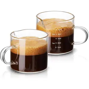 2 Pack Measuring Cups, 75ML Espresso Cups with Handle, Espresso Shot Glasses with V-Shaped Mouth, Clear Accessories, Milk Frothing Pitcher Kitchen Utensils