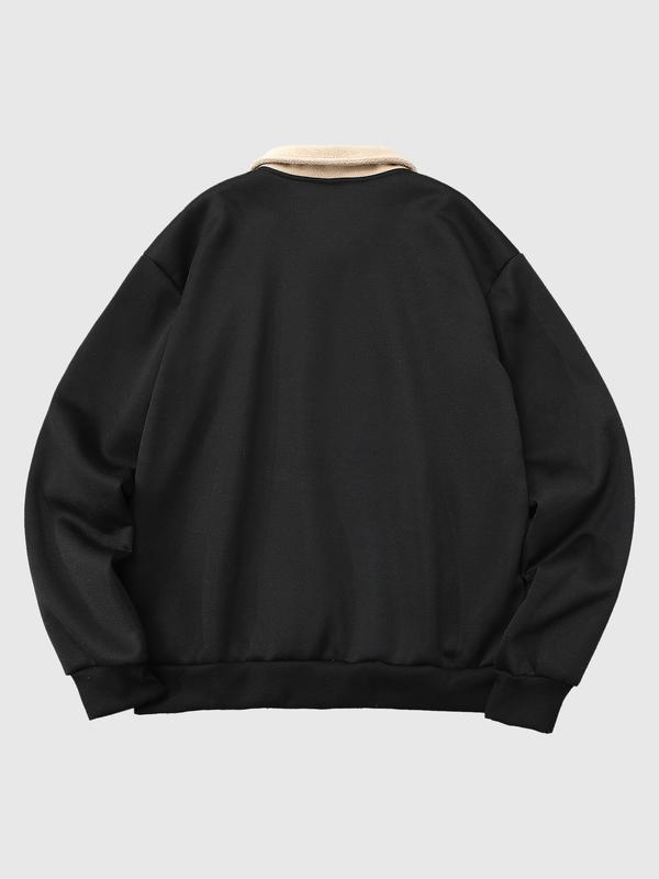 Men's Fleece Pullover Sweatshirt, Winter Warm Windproof Design, Trendy Cross Print Hoodie with Button Detail, Preppy Style