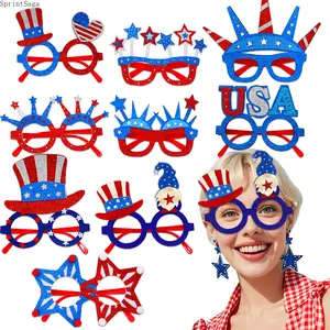 9pc New Independence Day Pentagram Glasses Frame, American National Day Party Decor Accessory, USA Top Hat Crown Glasses Charm (for Luggage & Bags Bag Accessories)