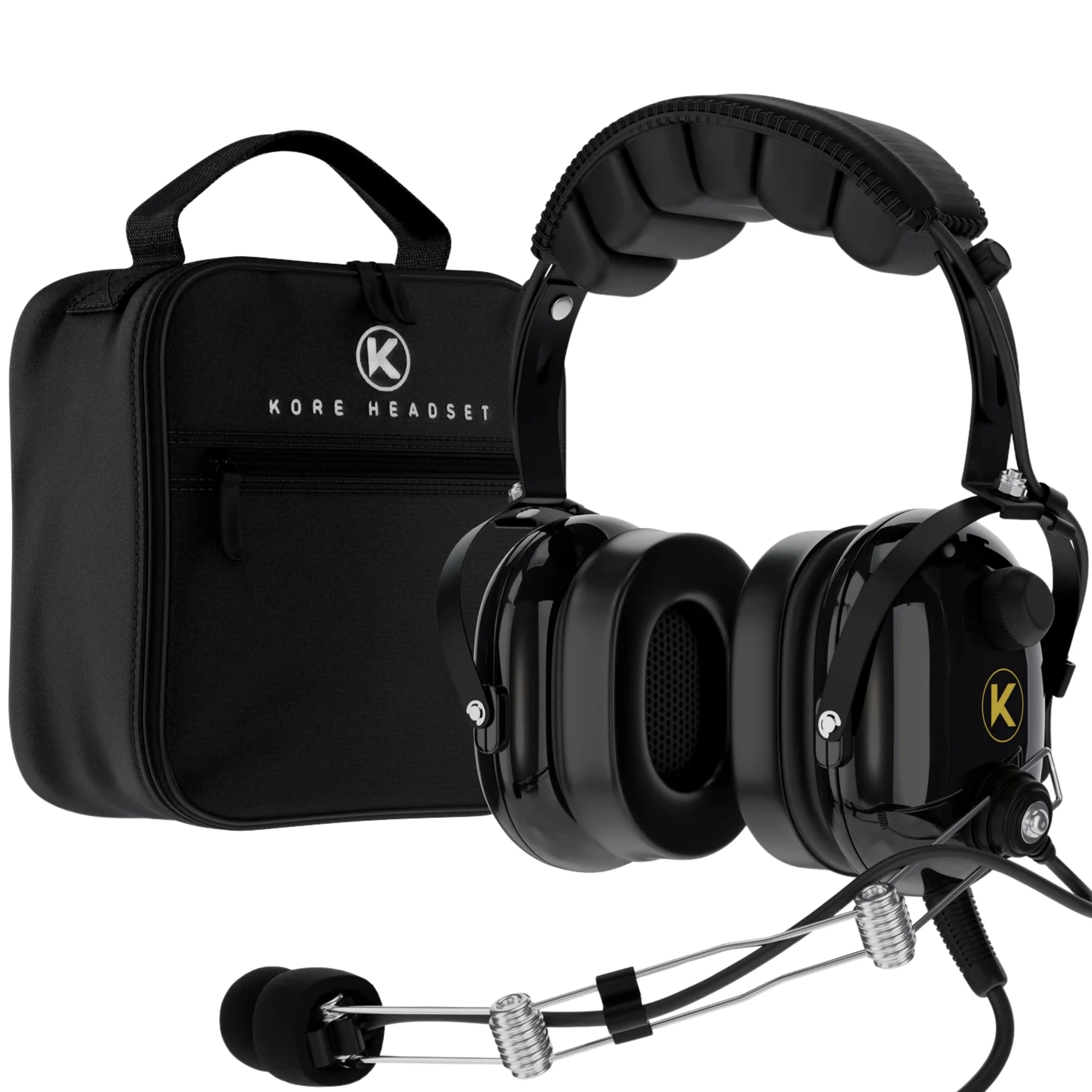 KORE P1 General Aviation Headset (Mono) with Headset Bag, Dual GA Plugs