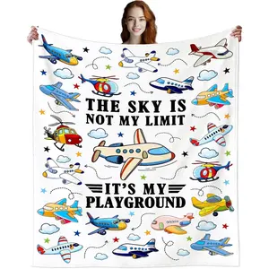 Flannel Blanket |Cute Pilot Airplane Flannel Throw Blanket, Soft Lightweight Aircraft Flying Blanket, Perfect Gifts For Boys Girls Kids Airman & Pilots Men Women Adults| Home & Gift