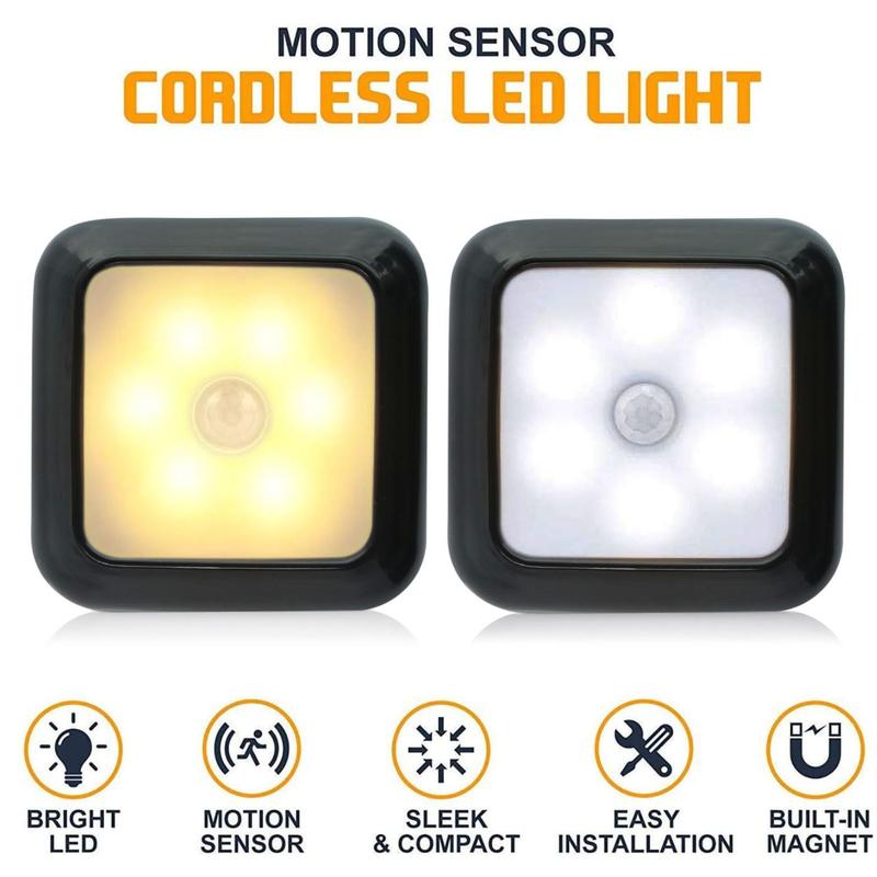 6-LED Motion Sensor Lights Indoor, Battery Operated, Cordless LED Step Night Light for Under Cabinet, Hallway, Stairway, Closet, Kitchen