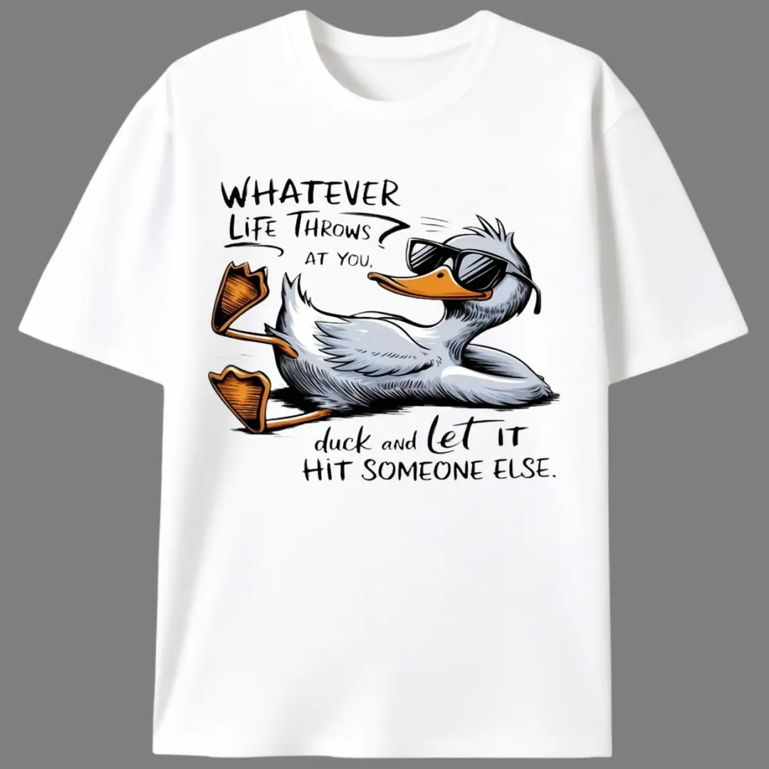 Men's Funny Duck Graphic T-Shirt - Casual Short-Sleeve Round Neck Streetwear in 100% Cotton Knit, Tshirt, Shortsleeve, Top, Fabric