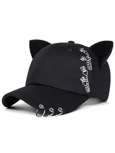 Unisex Cat Ear Baseball Hat, Adjustable Sun Protection Cap, Casual Fitted Style, Ideal for Spring Fall Travel & Beach Holidays