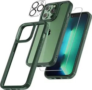 5 in 1 for iPhone 13 Pro Case, [Not Yellowing] with 2 Screen Protector + 2 Camera Lens Protector, [Military Grade Protection] Shockproof Slim Phone Case, Alpine Green