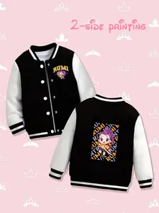 Women's Baseball Jacket Cartoon Rumi Personalized, Spring & Fall Casual Long Sleeve Printed Outerwear, Cute Fitted Style  HUNTR/X（EJAE、AUDREY NUNA、Rei Ami）、Saja Boys（Andrew Choi、Neckwav、Danny Chung、KEVIN WOO、samUIL L）、TWICE、MeloMance、JOKERs