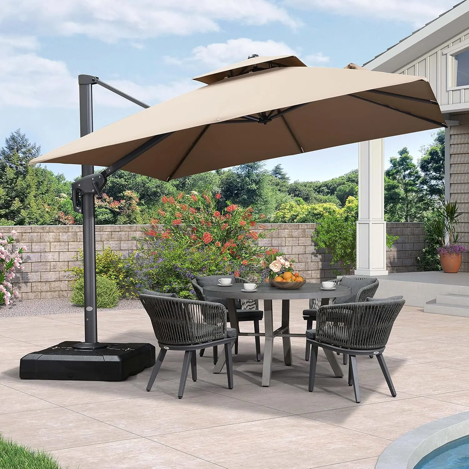 PURPLE LEAF Double Top 10x10ft Square Patio Cantilever Outdoor Umbrella, Modern