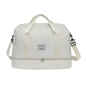 Spacious argyle travel duffle bag. Lightweight, water-resistant, with multiple pockets, reinforced handles and breathable mesh. Dry-wet separation and shoe compartment, perfect for men and women as gym or weekender bag.