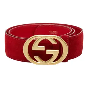 Pre-owned GUCCI Suede Small Leather Goods Interlocking G Leather Belt