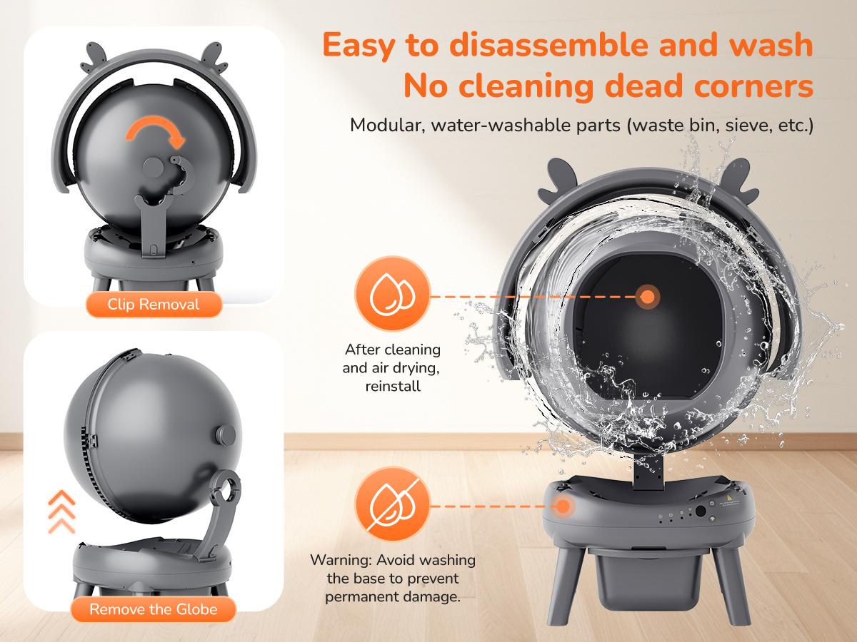 Furrykiddy Automatic Self Cleaning Litter Box, Cat Litter Box with APP Control, 65L Globe & Dual Safety Sensors, Robot Litter Box, 2 Roll Garbage Bags and Litter Mat, <35DB, for Multiple Cats