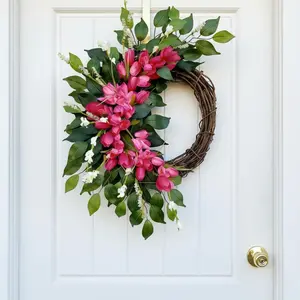 Simulation Tulip Wreath Home Decor Door Hanging Holiday Wreath Ivy Circle Wall Hanging, suitable for front door decoration, garden courtyard decoration, wall decoration, wedding festival party gathering decoration, and floral wreath gift.